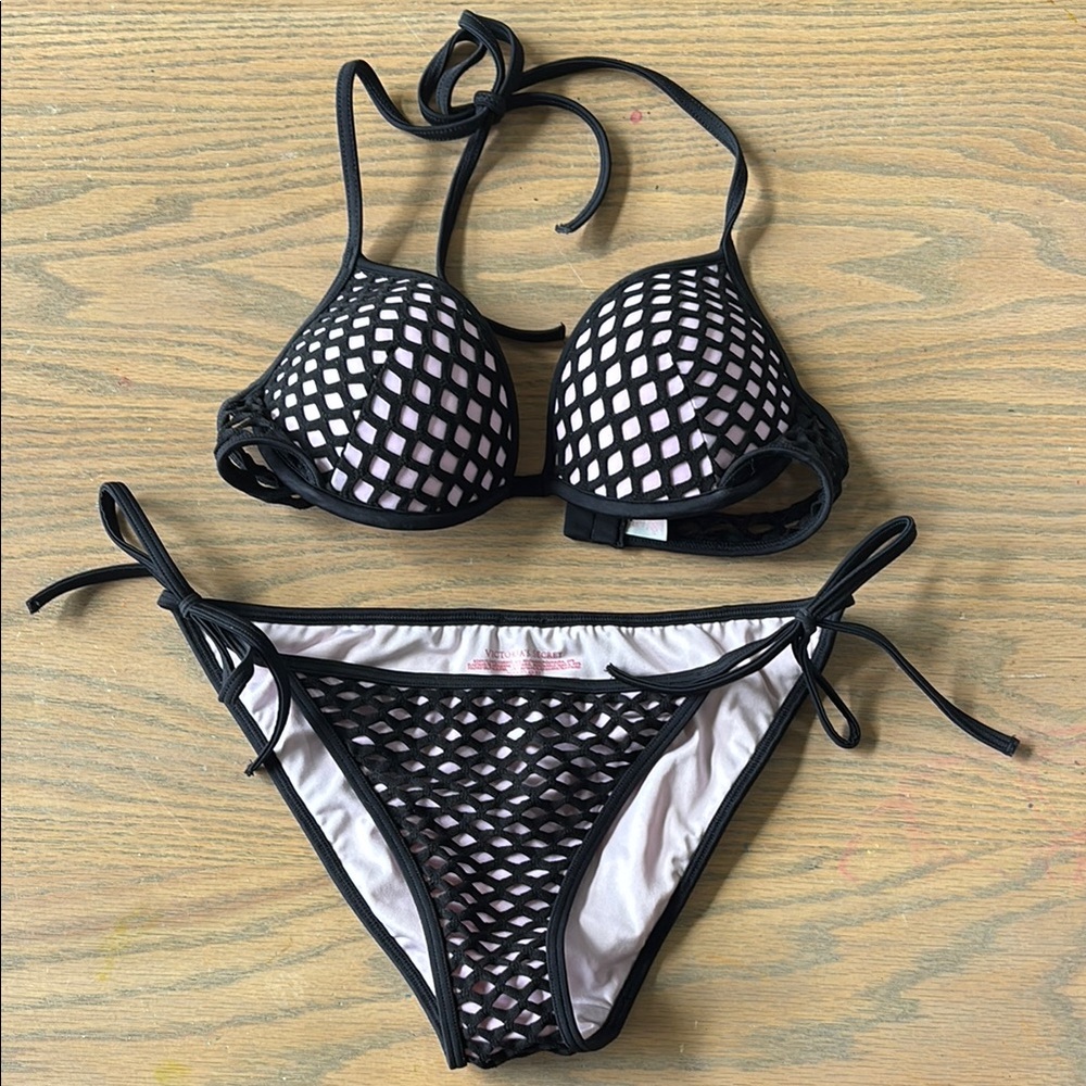 Black Mesh Bikini Set with push-up top